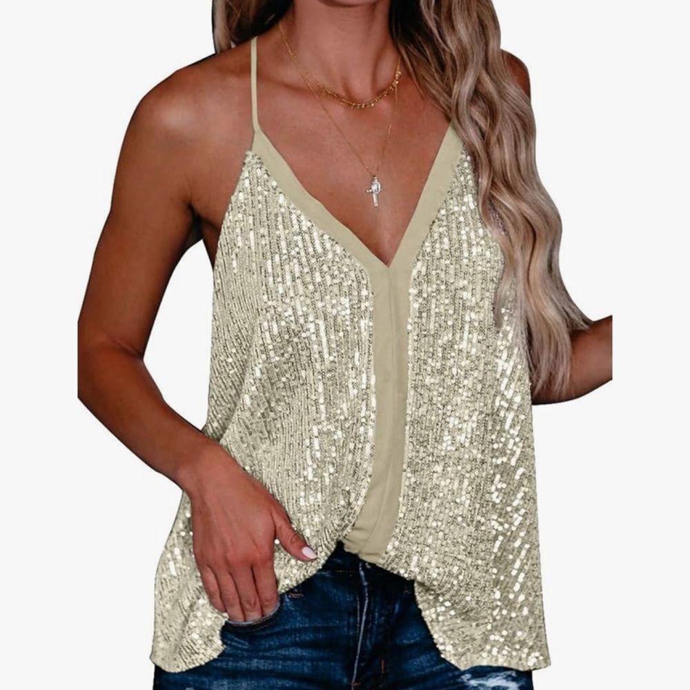 Cream sexy sequin cami racerback flowy tank size S